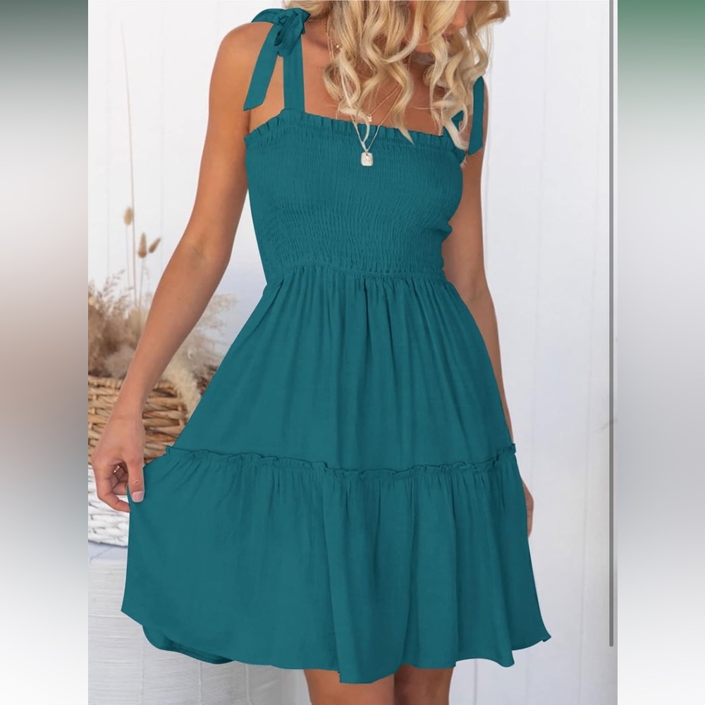 Smocked Teal Dress, Size Small